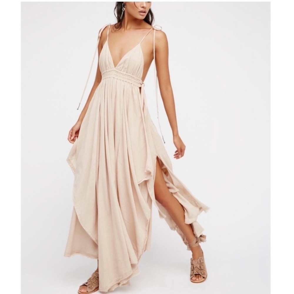 Free People Tropical Heat Maxi Dress In Stone Ivory Size S Backless Strappy Rare